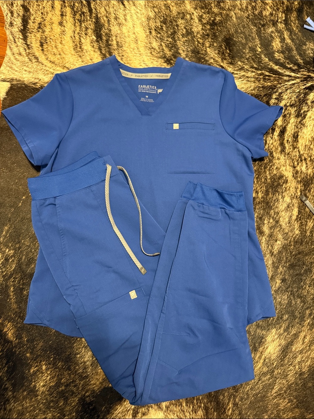 Fabletics Royal Blue Scrub Top and Jogger Set